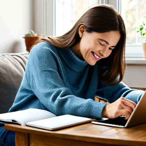 Home 22 **
A young woman with a friendly smile, wearing a comfortable sweater and jeans, is playing "Gardenscapes" on her tablet in a cozy living room. Sunlight streams in through the window. A cup of tea sits on the coffee table beside her. She is following a tutorial video on YouTube, visible on a laptop in the background. The scene evokes relaxation and learning. Safe for work, appropriate content, fully clothed, modest, family-friendly, perfect anatomy, correct proportions, natural pose, well-formed hands, proper finger count, natural body proportions, professional.
**