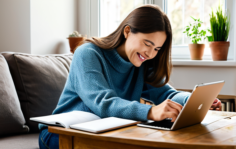 **

A young woman with a friendly smile, wearing a comfortable sweater and jeans, is playing "Gardenscapes" on her tablet in a cozy living room. Sunlight streams in through the window.  A cup of tea sits on the coffee table beside her.  She is following a tutorial video on YouTube, visible on a laptop in the background. The scene evokes relaxation and learning. Safe for work, appropriate content, fully clothed, modest, family-friendly, perfect anatomy, correct proportions, natural pose, well-formed hands, proper finger count, natural body proportions, professional.

**