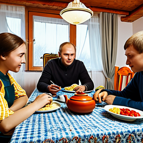Home 9 **
"A cozy scene depicting Russian players collaborating on a mobile game strategy in a warm, inviting kitchen. Focus on a group huddled around a table, lit by a samovar, discussing game tactics, perhaps pointing at a tablet displaying a "Сады Мечты" level. The room should feel welcoming, filled with traditional Russian elements – perhaps a patterned tablecloth, a vase of sunflowers, and family-friendly details. fully clothed, appropriate attire, safe for work, perfect anatomy, natural proportions, professional, modest."
**