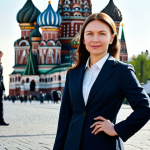 **Prompt:** A professional businesswoman in Moscow, wearing a modest, tailored suit against the backdrop of St. Basil's Cathedral. Fully clothed, appropriate attire, safe for work, perfect anatomy, natural pose, professional photography, high quality.