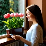Home 23 꿈의정원 최고 레벨 달성 후기 - Photorealistic celebratory scene of a Russian woman in her early thirties relaxing in a cozy Moscow ...